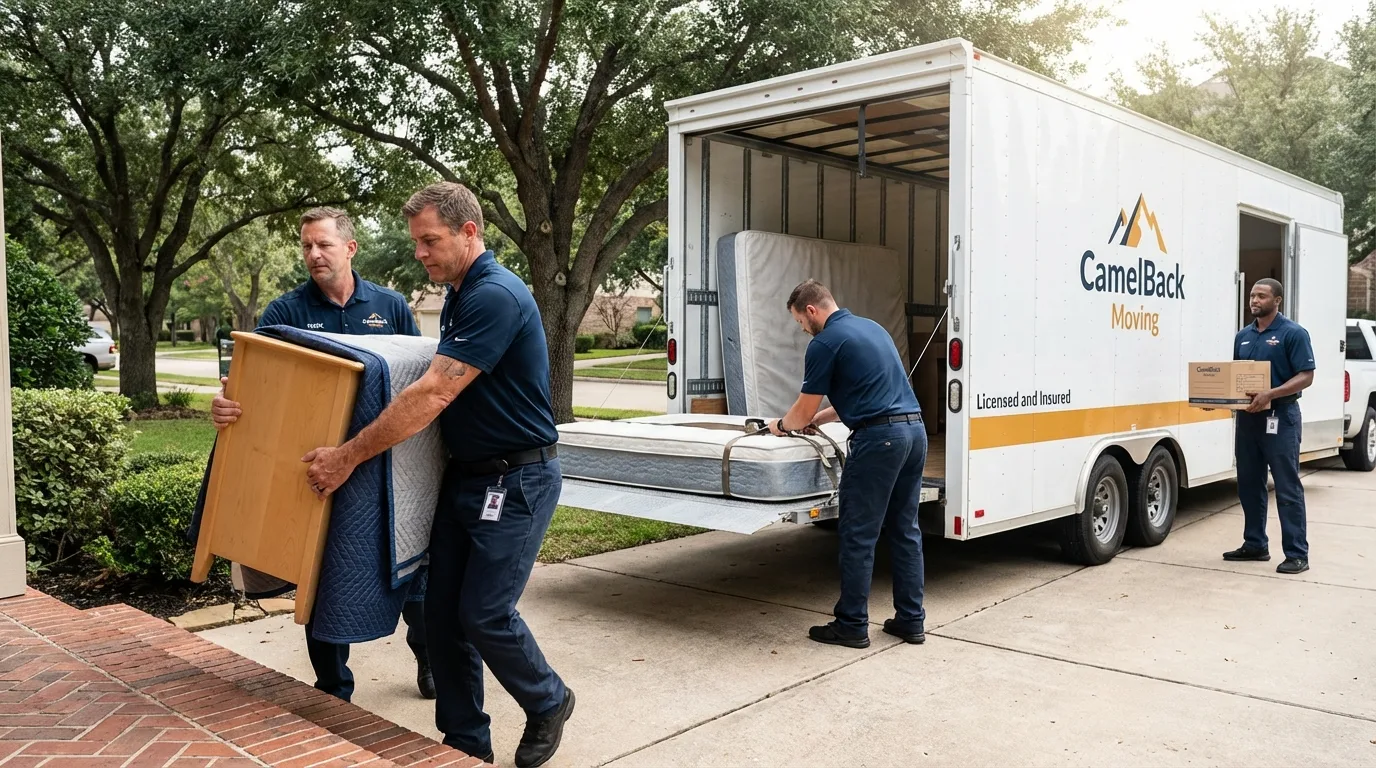 Crew loading residential truck for cross-state move from Lake Forest, CA